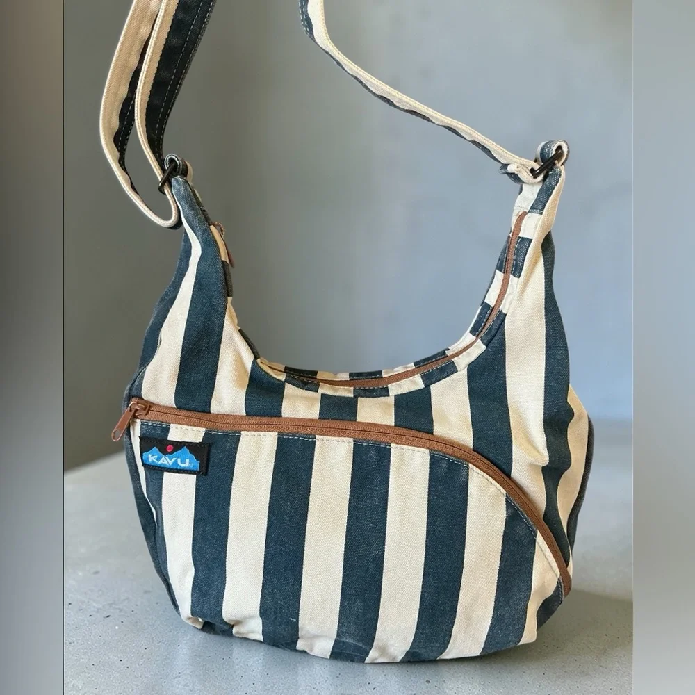 Kavu Canvas Hobo Bag Striped Sling Crossbody Adjustable Strap